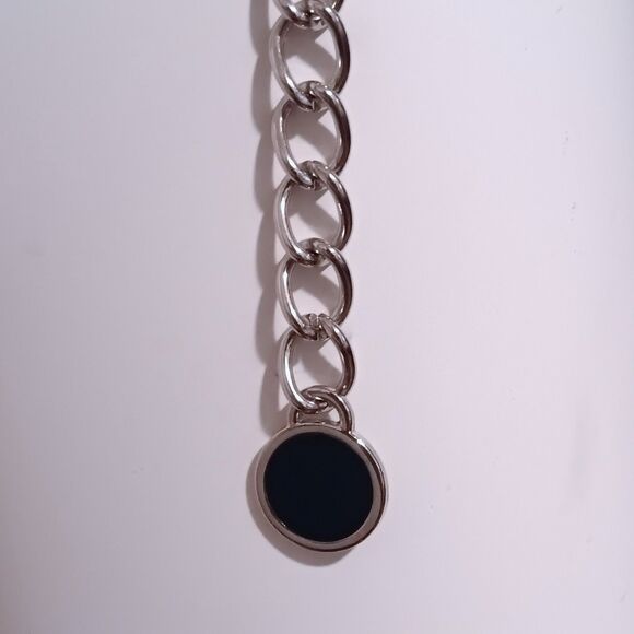 Women Silver Tone Chain Link Metal Belt-Black Enamel-Adjustable Length-Chic - Picture 6 of 7
